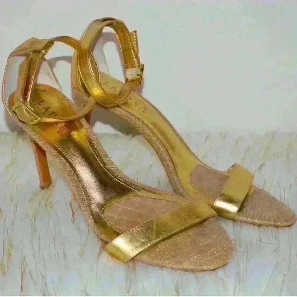 Lauren Ralph Lauren Shoes - Lauren Ralph Lauren Size 10B Samantha Foot And Ankle Strap Gold Stiletto
